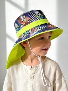 1pc Kids Printed Bucket Hat, Toddler UV Protection Wide Brim Outdoor Beach Hat, Boys Girls Summer Casual Daily Wear - 1PC Printing - View 6