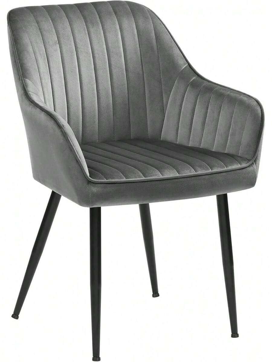 SONGMICS Esszimmerstuhl, 2er Set, Küchenstuhl, Sessel, Samt, Polsterstuhl mit Armlehnen, Loungesessel, bis 120 kg belastbar, Metallbeine, für Esszimmer, Küche, grau-tintenschwarz LDC087G02 WESI - Hellgrau + Tintenschwarz - Übersicht 1