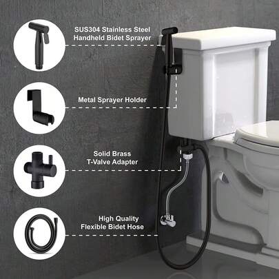 4pcs Stainless Steel Toilet Manual Bidet Shower Head, Universal G1/2 Water Inlet Diameter, High Pressure Toilet Cleaning Sprayer, Bathroom Toilet Cleaning Water Gun, Bathroom Pressurized Handheld Shower Head, Adjustable Water Pressure Bidet Toilet Sprayer Set