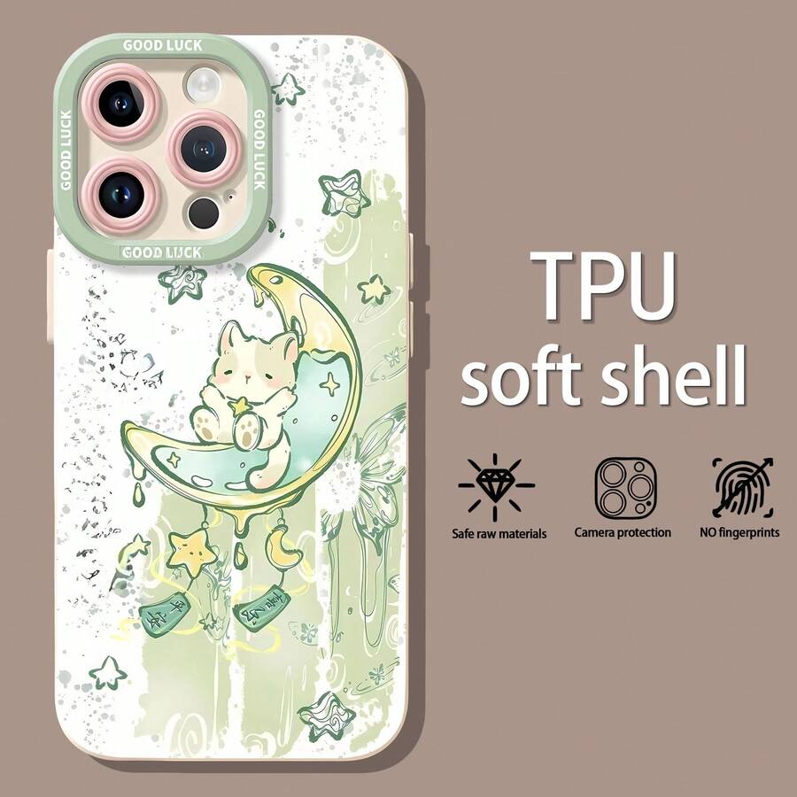 Lindo gato luna sueño tema verde.funda de teléfono Fundas compatibles con ,Apple,VIVO,OPPO,,, y Honor.Fabricadas en silicona TPU,ofrecen protección contra golpes y caídas. - Blanco - Ver 1