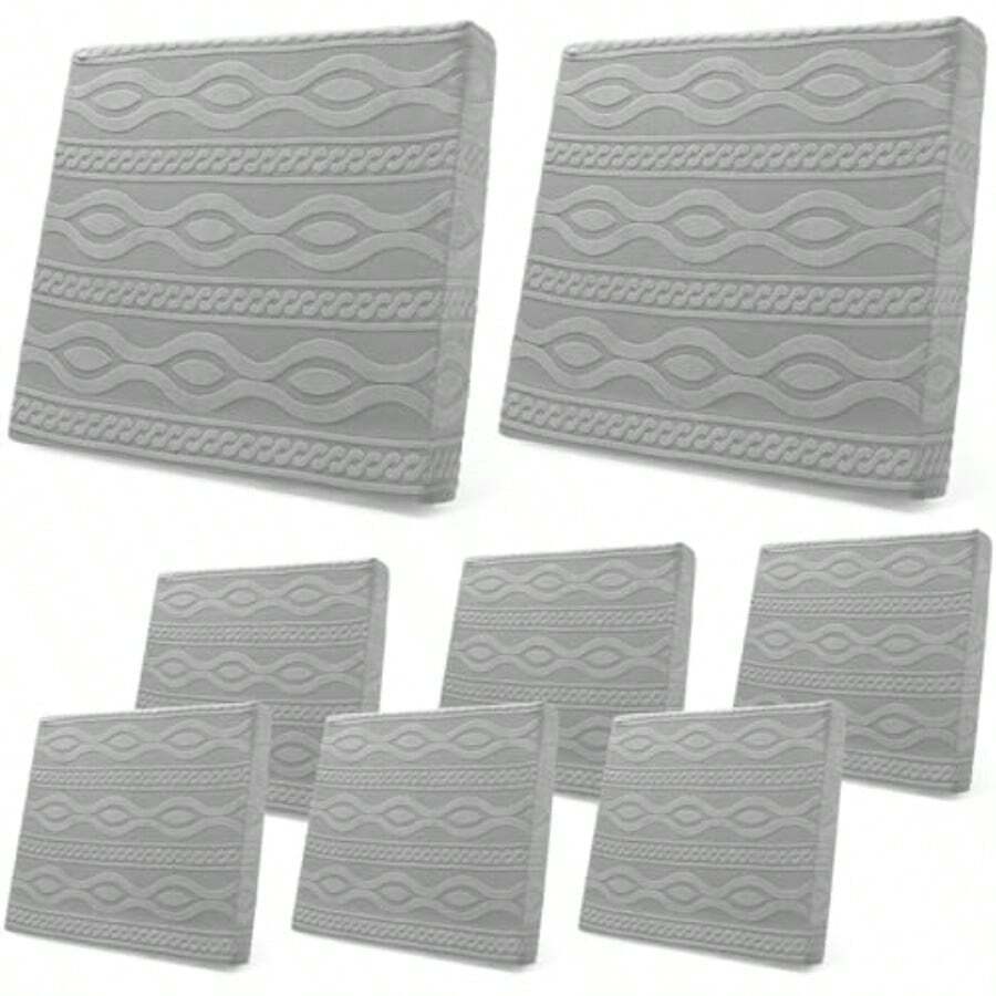 Newwiee - 8 fundas elásticas para cojín de patio para exteriores para muebles de patio sofá fundas de repuesto de tela jacquard tela suave lavable gris claro elegante - GRIS CLARO - Ver 1