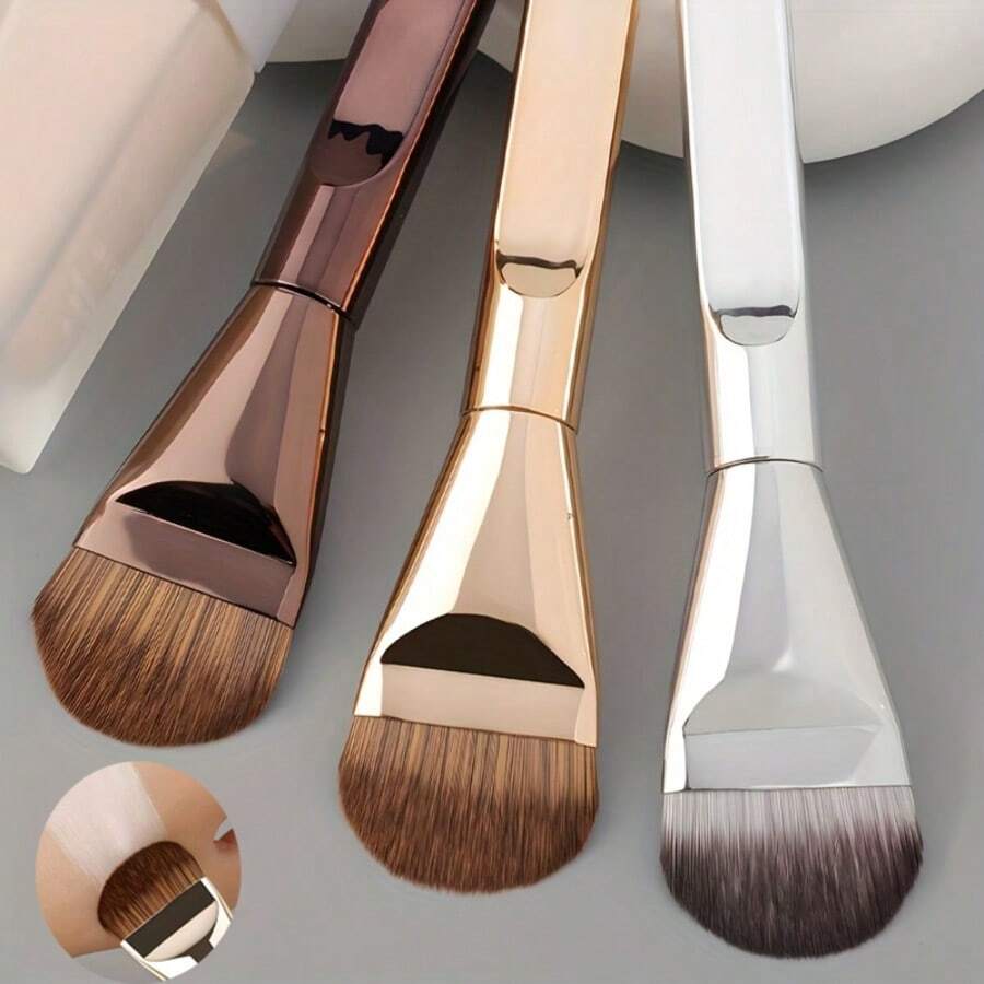 1/3pcs Multi-Functional Tongue-Shaped Foundation Brush, Easily Create Perfect Makeup Base And Facial Mask Care, Ultra-Fine Flat Foundation Brush, Round Face Contour Brush, Flat Contour Brush, Multi-Functional Brush - Multicolor - View 1