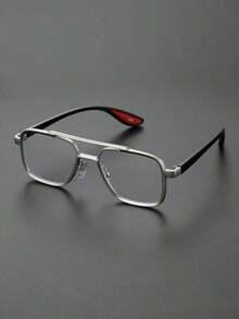 1pc Metal Geometric Oversized Full Frame Advanced Sense Unique Double Beam Design Exaggeration Personalized All-Match Men Glasses  Bachelorette Party - Clear - View 1