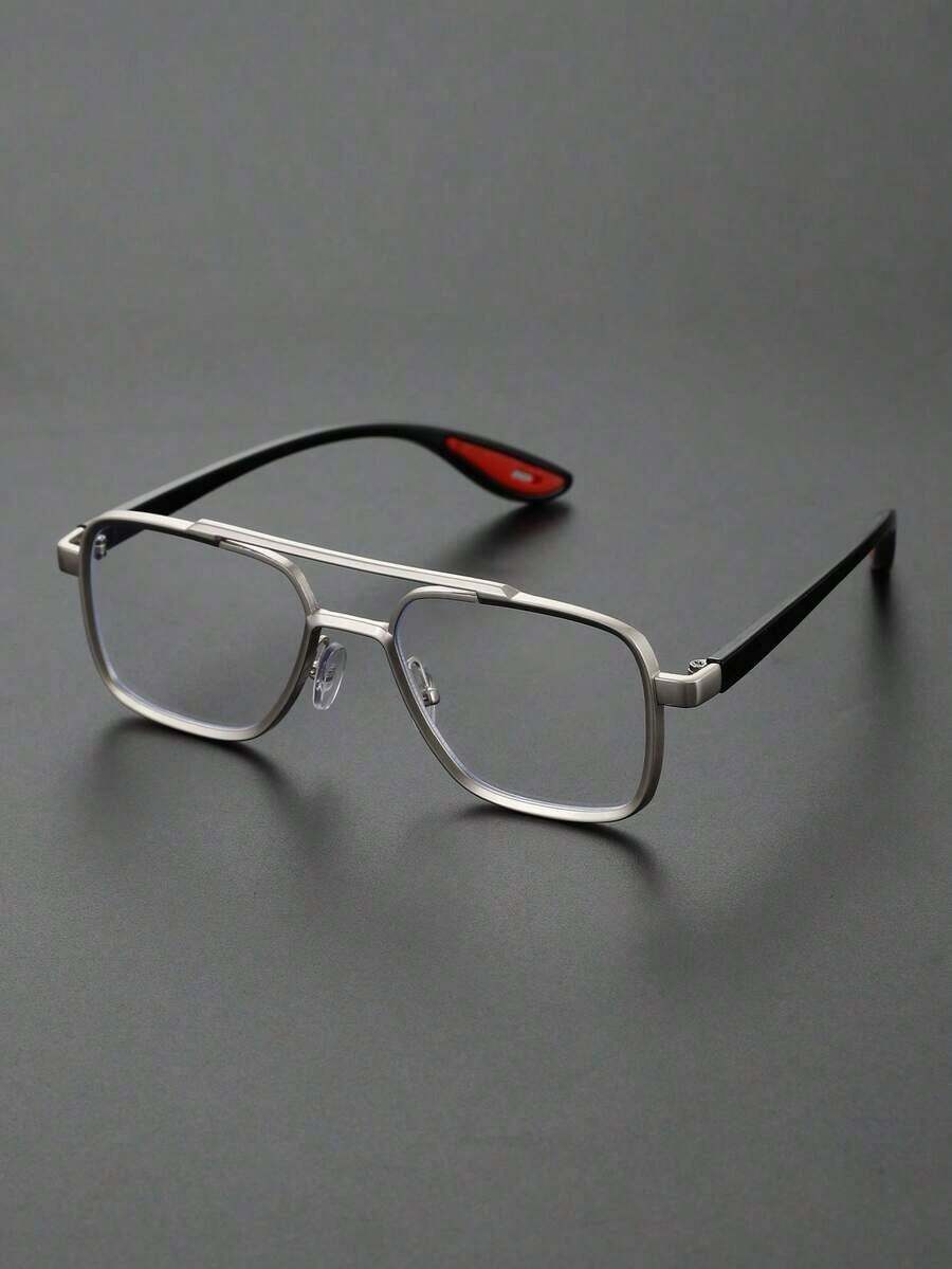 1pc Metal Geometric Oversized Full Frame Advanced Sense Unique Double Beam Design Exaggeration Personalized All-Match Men Glasses  Bachelorette Party - Clear - View 1