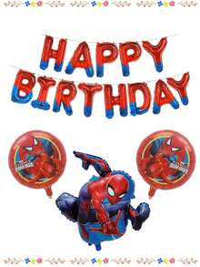Marvel 蜘蛛侠生日气球,超级英雄派对装饰套装,大型红蓝格纹铝箔气球,适合儿童生日派对、拍照背景、新年庆祝装饰、礼品花束装饰 - 生日套裝 - 查看 4
