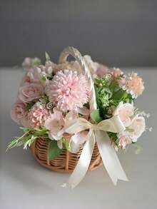 1pc Woven Wedding Flower Basket, - Features A Removable Liner And Serves Multiple Purposes For Storing Flower Petals. Available In Pastel Blue, White, And Grey, It'S Perfect For Home Use, Weddings, Photo Props, And Garden Storage - Basket - View 3