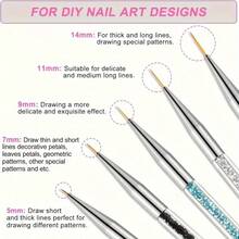 Set de 5 piezas de pinceles de arte de uñas de doble extremo con pinceles de línea, detalle y punteado para manicuras de calidad de salón en casa, pinceles de diseño de uñas de doble extremo, pinceles multifuncionales de línea, pinceles para pintar uñas de gel - Multicolor - Ver 6
