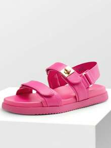 Flat Sandals For Women Comfortable Open Toe Summer Sandals Adjustable Fashion Cute Casual Sandals Shoes - 玫紅色 - 查看 4