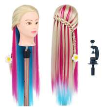 带头发的人体模型头，29英寸训练头，编发娃娃头，用于美发造型，美容美发人体模型头，练习模型头，带夹子支架 - 彩色頭模 - 查看 10