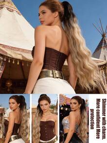 26 Inch Long Deep Wave Thermal Fiber Synthetic Ponytail Hair Extension With Clip, Inspired By Women's Holiday Style, Suitable For Daily Wear - Multicolor - View 6