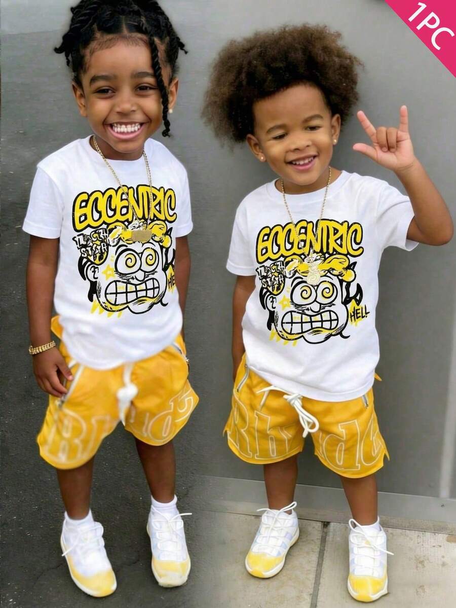 Boys' Cotton Round Neck T-Shirt, Casual And Comfortable Spring And Summer Short-Sleeved Printed Top - 白色 - 查看 1