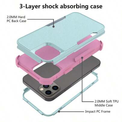 Heavy Duty Shockproof 3-In-1 Protective Phone Case For IPhone 17, 16, 15, 14, 13, 12, 11 Pro Max, 15, 14, 16 Plus, 13, 12 Mini Series