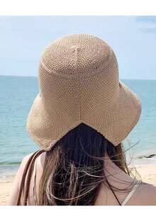 Foldable Summer Sun Hat For Women, Fashionable Face-Shielding Straw Woven Bucket Hat, Youthful & Slimming Look, 20% Repurchase Rate - A - View 3