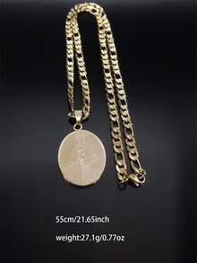 男士圣母玛利亚项链，不锈钢吊坠项链，珠宝礼品 - 金色 - 查看 5