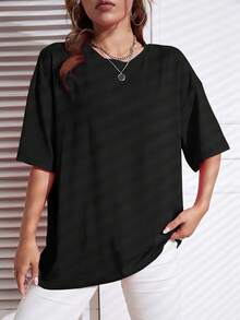 女士宽松T恤休闲运动上衣健身服夏季宽松短袖印花基础款Y2K 2026运动 - 黑色 - 查看 2