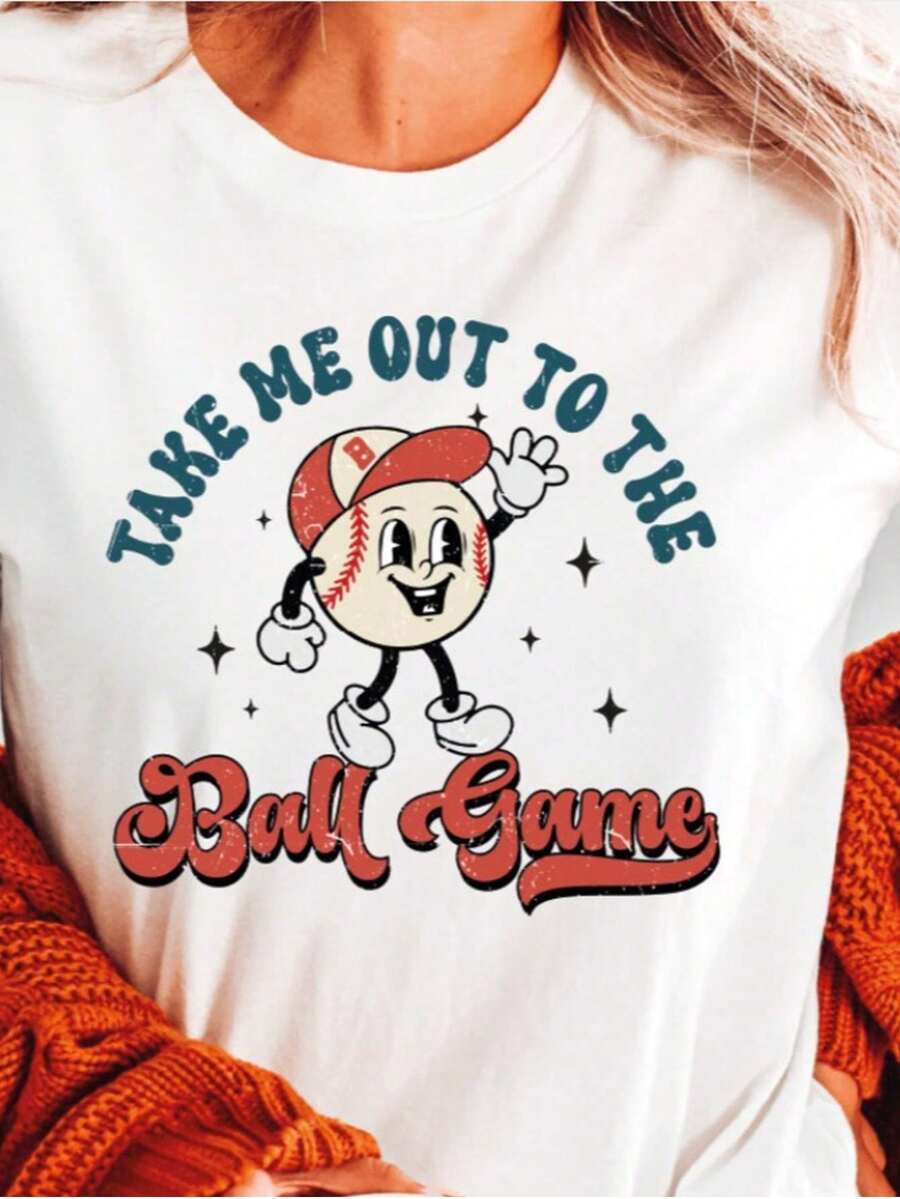 Cute Baseball Mom Shirt, Gift For Baseball Mama, Retro Baseballer Comfort Colots Tshirt, T-Ball Mom, Take Me Out To The Ballgame, T-Ball Tee, 100% Cotton Womens Oversized Printed Graphic T-Shirts Women Casual Round Neck Short Sleeve Tee 1pcs Fashion Shirt, Halloween Gift, Xmas Gift - 白色006 - 查看 1