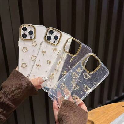 3D Cut Out Metallherz Glänzende Handyhülle, kompatibel mit iPhone 16/15/14/13/12 Pro Max Plus/11, süße transparente Epoxidharz stoßfeste, wasserdichte, sturzfeste, kratzfeste Hülle für Frauen