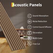 Hodeffior 3D Slatted Wooden Acoustic Panels, Sound-Absorbing Wall Panels For Noise Reduction And Sound Insulation, Modern Wall Cladding For Home, Office, Studio - 120x30cm - 查看 3