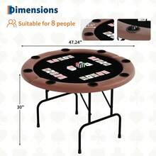 Mesa plegable de póquer para 8 jugadores, mesa redonda de 48 pulgadas, con fieltro de calidad casino y portavasos, para Texas Holdem, noches de juegos en casa, sala de juegos. - Borde marrón + negro - Ver 2