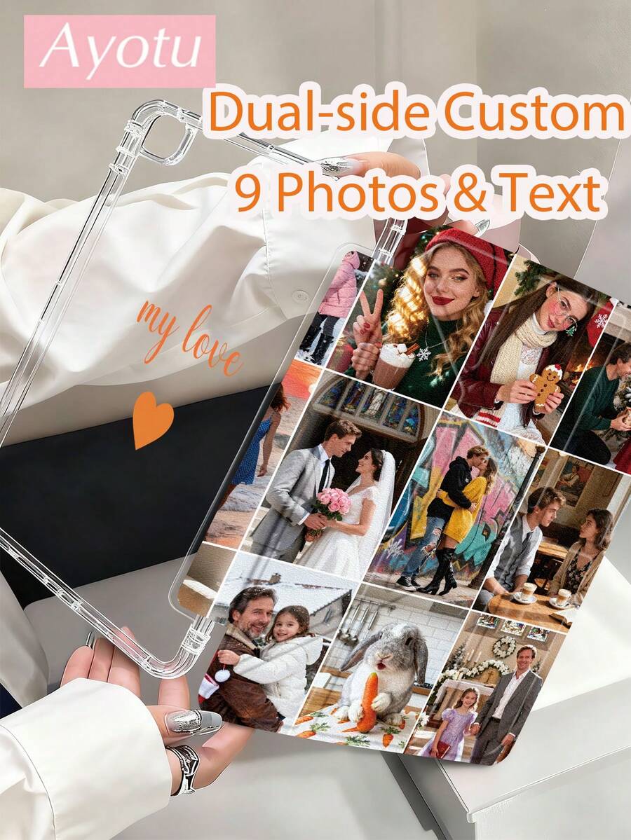 Ayotu Dual-Side CustomTablet Case –Compatible With IPad & Compatible With Samsung Tablet, Customize 9 Photos And Text Compatible With IPad A16 11-Inch, 10.2inch,Kindle Paperwhite 12th Gen 2024, Y-Fold Multi-Functional Folding Protective Case,Clear Back ,Fashion Protective Case,Autlueomatic Sleep And Wake-Up Function - Multicolor - View 1