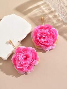 1对夸张3D几何布艺花朵耳环（女士款） - 彩色 - 查看 5