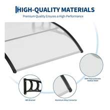 Hodeffior Marquesina para puerta, techo de 100x150 cm con soportes de ABS, cubierta impermeable de policarbonato transparente con poste central, techo con protección UV para entrada, terraza, ventana, puerta principal o trasera. - Transparente - Ver 5