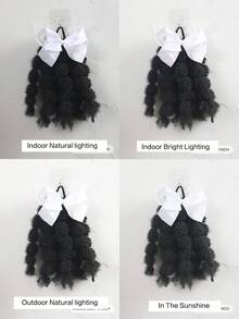 1个8英寸蓬松柔软可爱弹力带扭辫马尾辫，适合女孩和儿童 - 自然黑 - 查看 8