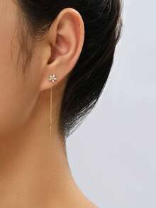 1 Đôi bông tai xỏ lỗ thời trang tối giản đính đá Zirconia hình ngôi sao tua rua - Vàng - Xem 2