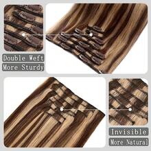 Clip In Human Hair Extensions Ombre Brown To Caramel Blonde Thick Silky Straight Clip In Double Weft Brazilian Human Hair Extensions Full Head Color 4/27 18 Inch - S4/27 - Xem 6