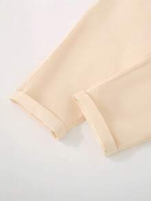 Young Boy Solid Color Button Straight Leg Long Pants, Casual Minimalist Preppy Style Back To School Trousers - Apricot - View 7