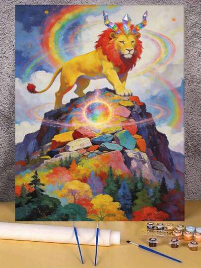 Crystal Lion Rainbow Mountain DIY Oil Painting By Numbers Canvas Painting Crafts Adult Home Decoration 40x50cm/16x20inch Holiday Gifts