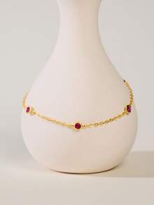 1 Piece S925 Sterling Silver Zirconia Chain Bracelet,Red Diamond Bracelet,Minimalist Design,Women's Chain Bracelet, Gold Bracelet,Suitable For Everyday Wear - Multicolor - View 5