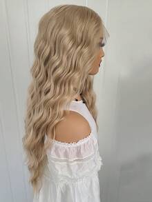 13X4 Long Wavy Synthetic Lace Front Wig, Synthetic Golden Wig, Women's Lace Front Wig, Natural Hairline, Cosplay Front Wig - Gold - View 7