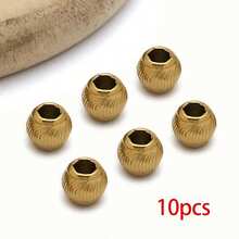 10颗纹理细小圆形散珠，不锈钢纹理条纹隔珠，球珠，适用于DIY手链、珠宝制作、工艺品制作，尺寸4/5/6毫米 - 彩色 - 查看 8