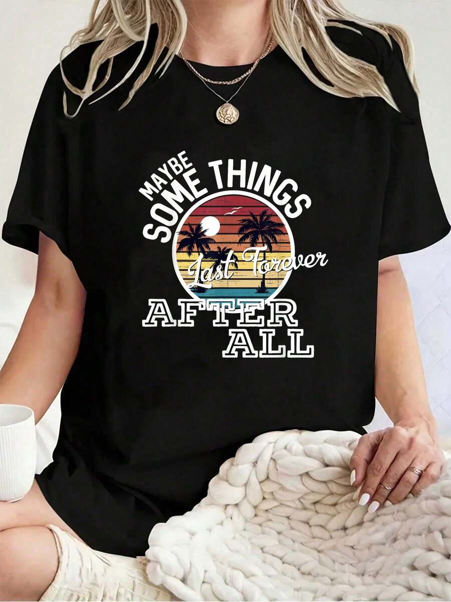 Camiseta de Música Country Unisex 100% Algodón con Estampado "Al Final del Cuenta Regresiva, Algunas Cosas Duran para Siempre", Camiseta de Cuello Redondo 100% Algodón - Negro - Ver 1