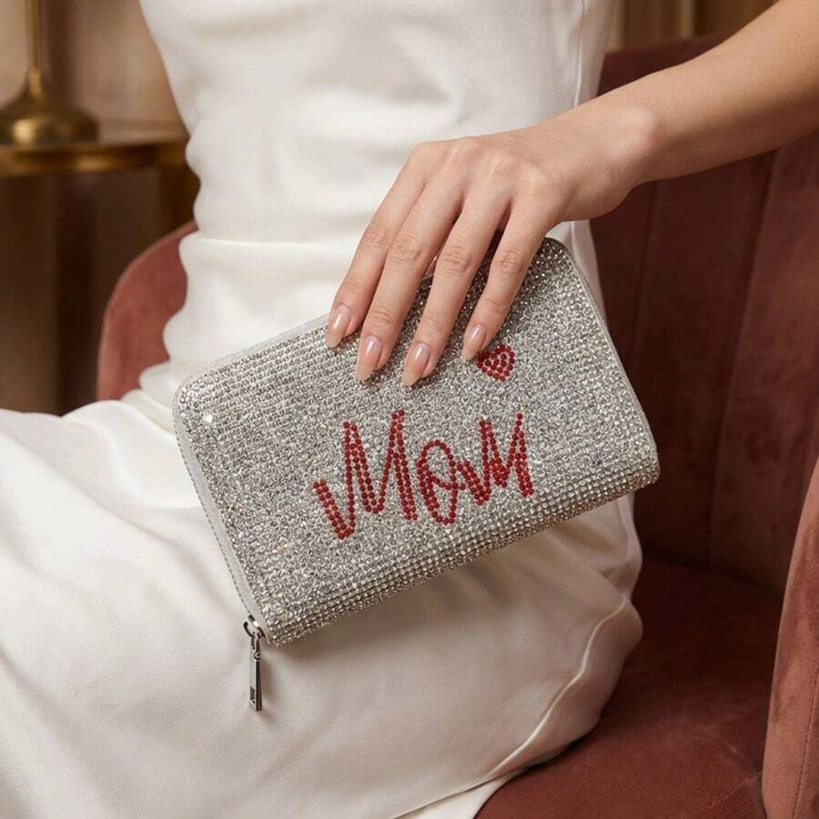 Glam Strass Woven Clutch Wallet For Women Money Wallet Mini Wallet Purse Wallet Small Wallet Cute Wallet Travel Essential - Black - View 1