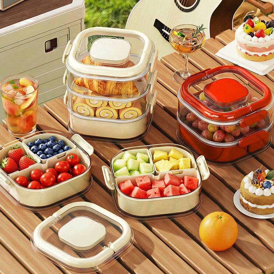 3-Layer Divided Food Storage Container With Lid, Serving Tray With Handle, Suitable For Candy, Vegetables, Fruits, Nuts, Picnics, Parties, Refrigerator Organization, Airtight Food Storage, Fresh Food Storage, Candy, Nuts, Spice Food Storage, Snack Box