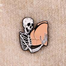 动物猫熊语录珐琅徽章卡通骷髅胸针翻领别针徽章背包服装配饰时尚珠宝礼品 - 黑色 - 查看 10