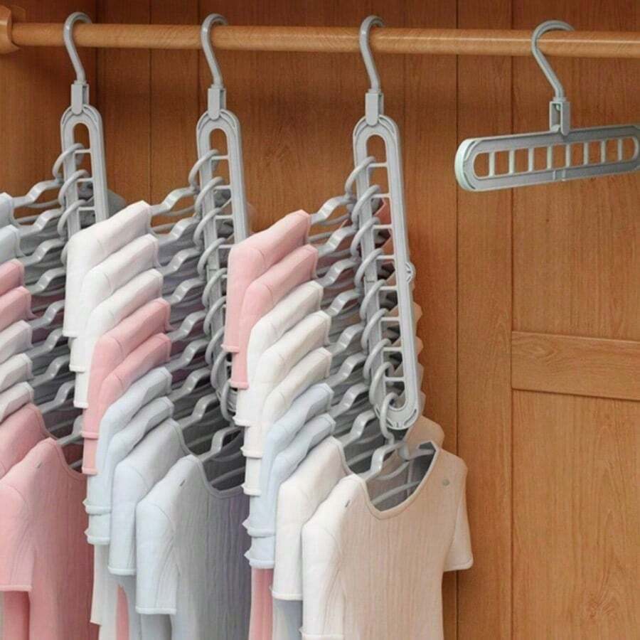 Durable And Foldable Plastic Hanger Storage Set -9-Hole Space Saving Design, Suitable For Wardrobes, Wardrobes, Homes, And Dormitories - High Quality Organizer, Durable And Flexible Storage Solution - Gray - View 1