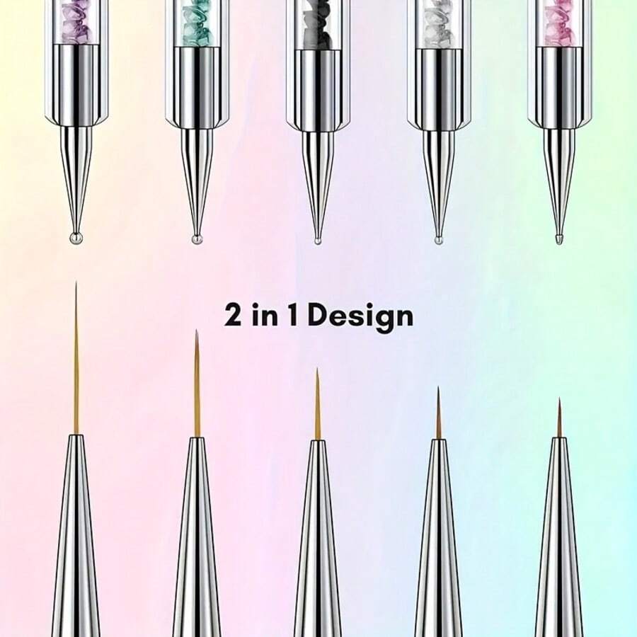 5pcs Double-Ended Nail Art Brush Set With Liner, Detail, And Dotting Pens For Salon-Quality Manicures At Home,Double-End Nail Design Brushes Dotting Pen, Multifunctional Liner Brush For Nails, Gel Polish Painting Brush For Nails Gel