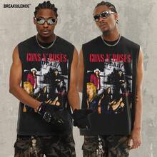 Nueva y popular camiseta sin mangas de verano 2025, estilo retro americano GUNROSE, cuello redondo, estampada, estilo urbano. - chaleco negro - Ver 3