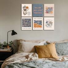 6 Stück Boho-Stil Poster für psychische Gesundheit, motivierende Psychologie Wandkunst, inspirierende Zitate für Therapieraum, ungerahmte Leinwand Wanddekoration, Größe 20 x 25 cm - Wort - Übersicht 6