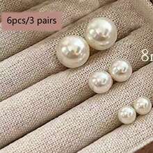 6pcs/3 Pairs Elegant Lustrous Faux Pearl Earring Set, Non-Allergic Stud And Dangle Earrings, Suitable For Office, Date, Wedding, Party, Great Gift, Classic Versatile Pearl Jewelry Series - White - View 7