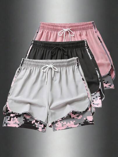 Women's Drawstring Casual Sports Shorts With Double Layer, Suitable For Hiking, Cycling, Ball Sports, Running And Indoor Exercises, Spring/Summer