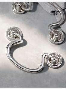 欧式黄铜把手，钛银色橱柜门抽屉把手，法式把手，弧形双孔餐边柜双孔把手 - pvd鎳 - 查看 7