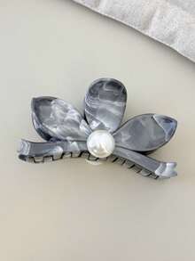 1件装女士艺术复古油画纹理花朵发夹新款珍珠发夹圆盘鲨鱼夹发爪头饰发饰 - 彩色 - 查看 11