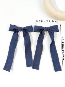 2 chiếc kẹp tóc nơ dễ thương bằng vải denim màu trơn dành cho nữ, phù hợp để sử dụng hàng ngày. - Màu xanh lam - Xem 5