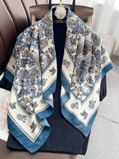 1条90厘米休闲人字纹亚麻质感沙滩围巾披肩领巾时尚方巾披肩头带手提包适合度假旅行配饰