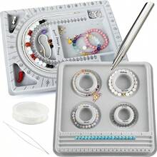 KLONKEE Bead Bracelet Necklace Measurement Tool, Gray Plush Material, Jewelry Weaving Board, Jewelry Storage Tray, Bracelet Necklace Design Board, Jewelry Bracelet Necklace Bead Making Supplies, 4 Round Grooves Or 3 U-Shaped Grooves, 6 Recessed Slots, Suitable For DIY Jewelry Making Bracelets, Necklaces And Other Jewelry Design Boards - Multicolor - View 2