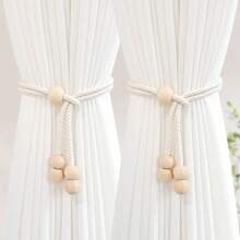 1pc/2pcs Bohemian Style Window Curtain Tie Back Rope, Wood Bead And Tassel Curtain Tie, Home Decor For Living Room, Bedroom, Kitchen - Small Wooden Beads - View 6